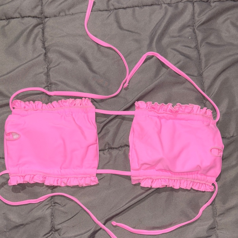 Pink Ruffled Bandeau Bikini Top - Picture 2 of 2